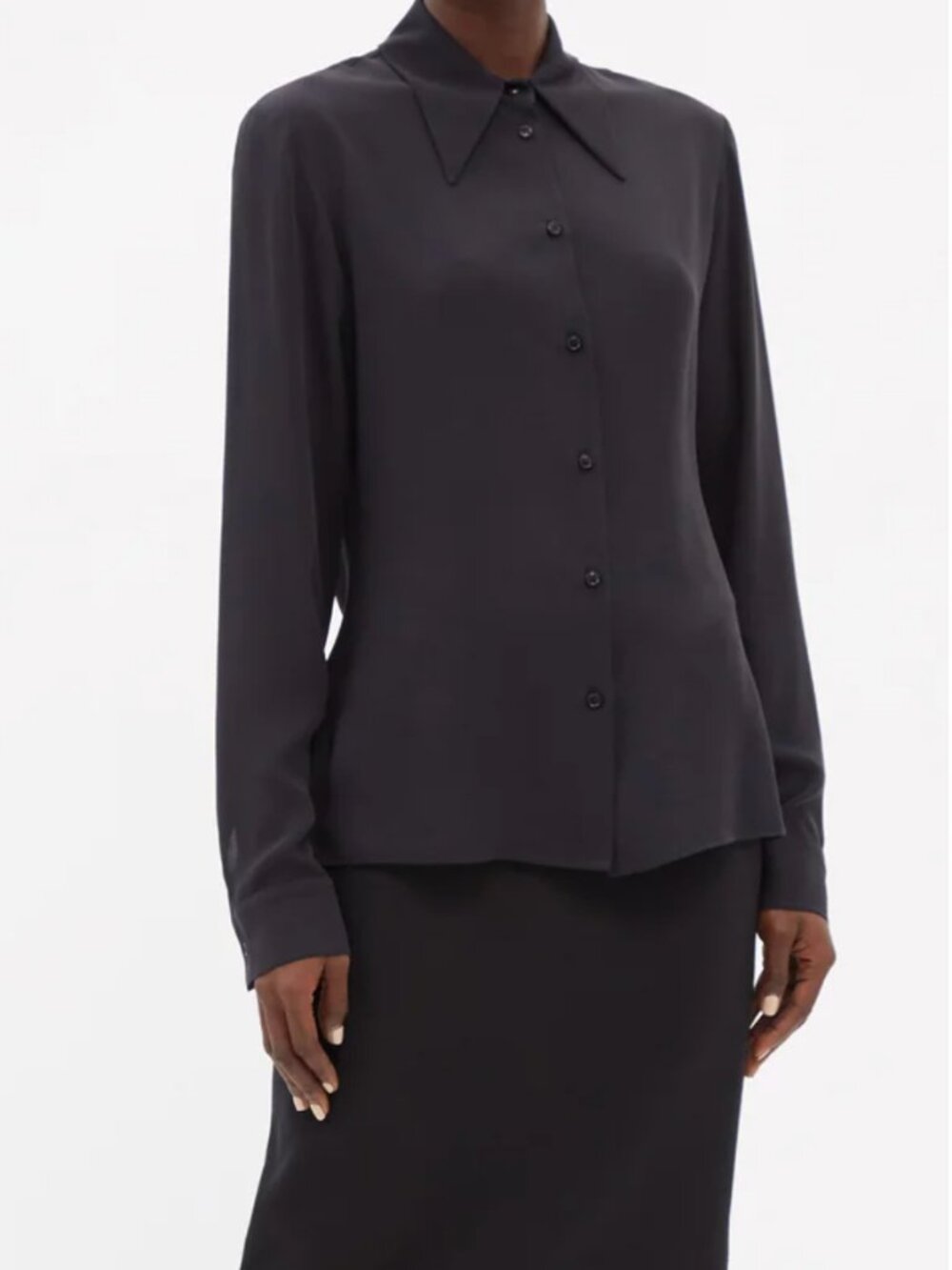 Raey Spear Point Collar Black Silk Crepe Shirt
